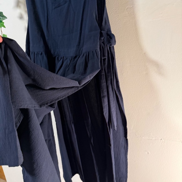 Navy Sleeveless Tie-Side Midi Dress with Pockets - Picture 4 of 7